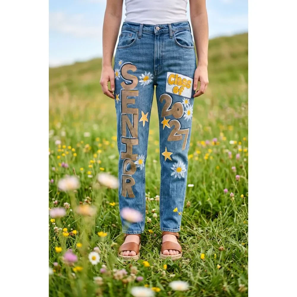 Senior Jeans - Size 26/2 R - Abercrombie & Fitch Jeans - hand painted/upcycled - Picture 1 of 7